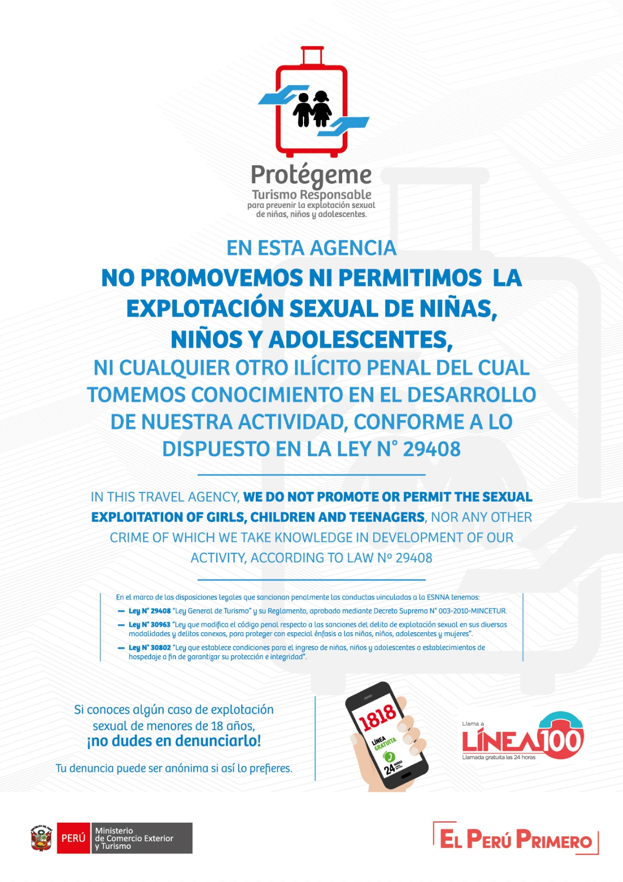 Afiche contra la Explotación Sexual de Niñas, Niños y Adolescentes
